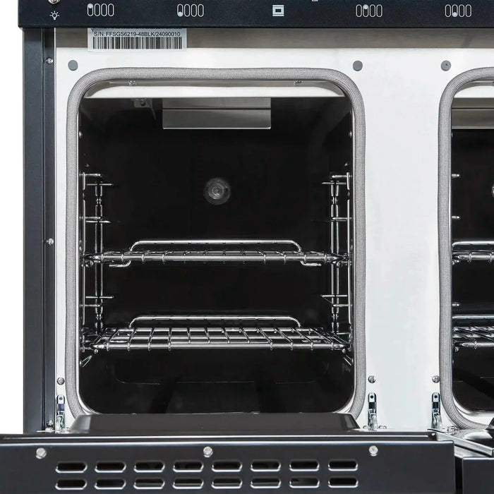 Forno Antico 48"Gas Range 8 Gas Burner Cooktop, Gas Convection Oven Black, Antique Brass Trim, FFSGS6219-48BLK