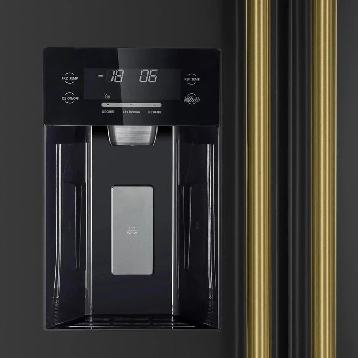 Forno Espresso Salerno 36"Side-by-Side Refrigerator, Water Dispenser, Black with Antique Brass Handle FFRBI1844-36BLK09K