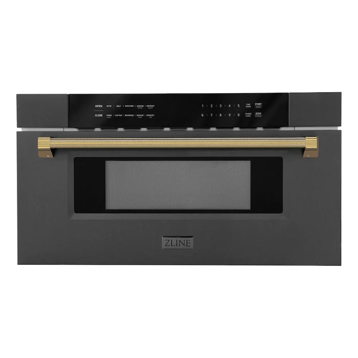 ZLINE Autograph Edition 30" Built-in Microwave Drawer, Black Stainless Steel, Helix Handle MWDZ-30-BS-KCB