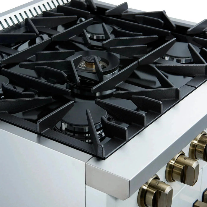 Forno Galiano 30" French Door Freestanding All Gas Range, White, Antique Brass Trim, FFSGS6444-30WHT