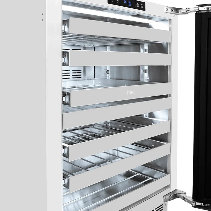 ZLINE Autograph Edition 24" Touchstone Dual Zone 44 Bottle Wine Cooler, Stainless Steel Glass Door, Helix Handle RWDOZS-24-KCB