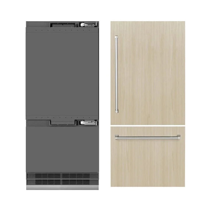 ZLINE 36" Panel Ready Built-In Bottom Freezer Refrigerator,Water Dispenser, Ice Maker,Graphite Gray GRBIT-3609K