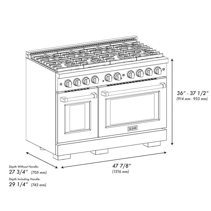 ZLINE 48"Gas Range, Convection Gas Oven, Black, Gold,SGRBZ-48-G09K