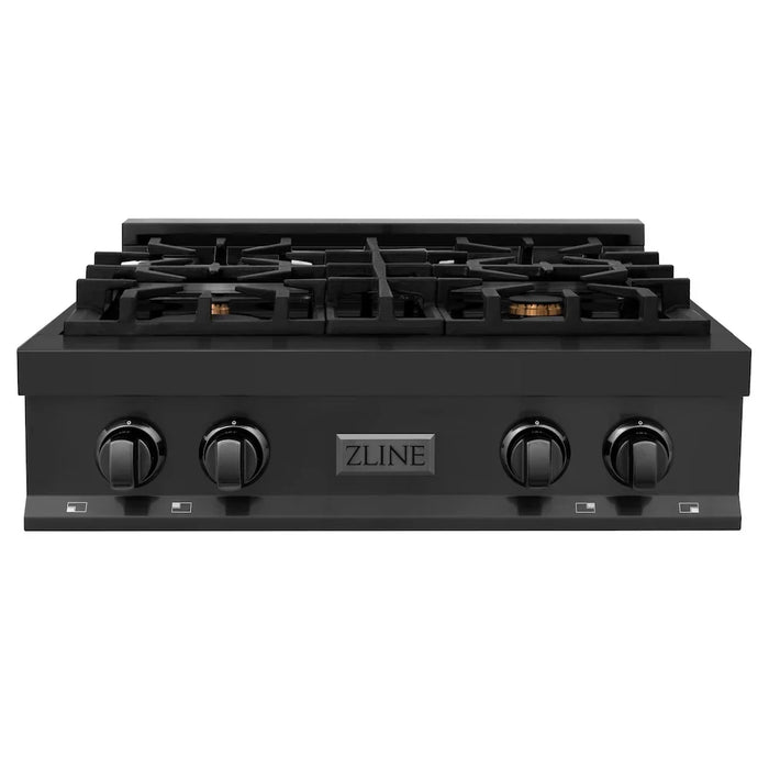ZLINE Kitchen Package Refrigerator, Rangetop, Rangehood, Wall Oven, 4KPR-RTBRH30-AWS09K