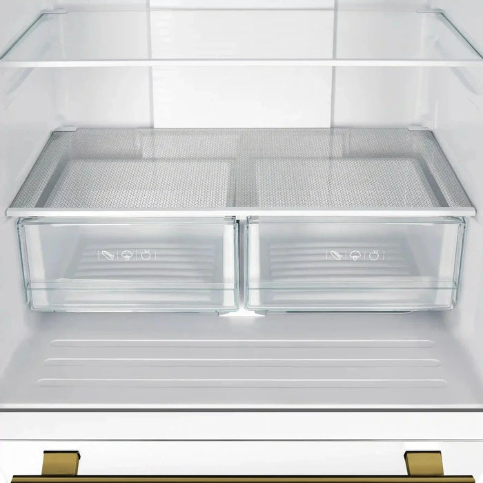 Forno Espresso Gallipoli 30"Door Refrigerator, Ice Maker in White, Antique Brass Handle FFFFD1974-31WHT