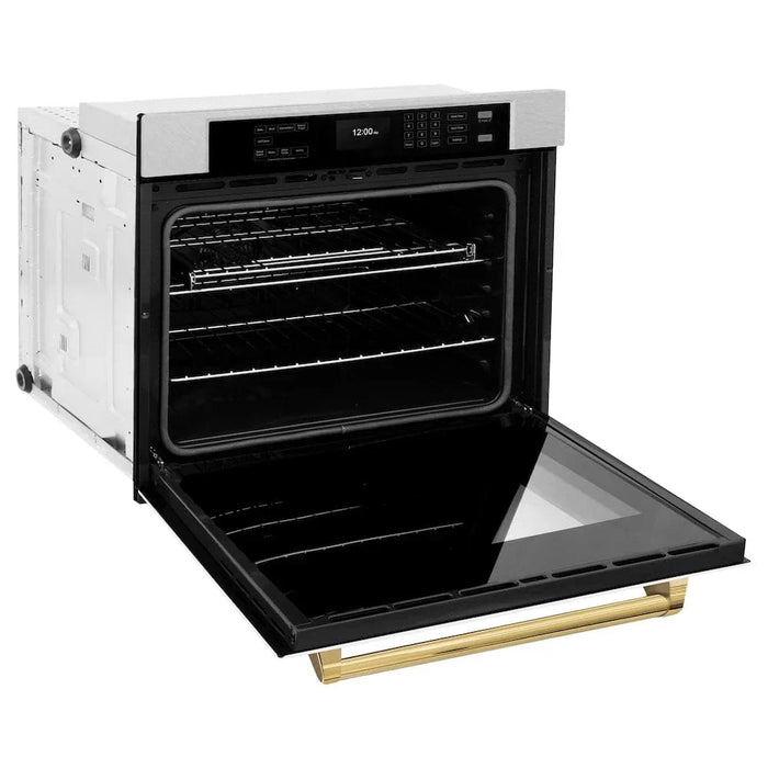 ZLINE 30"Professional True Convection Single Wall Oven, Air Fry, Self Clean, DuraSnow® White Matte, Gold WASSZ-WM-30-G