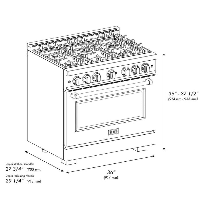 ZLINE 36" Select Dual Fuel Range Gas Cooktop Electric Convection Oven Black Stainless Steel Brass Burners HDRB-BR-3609K