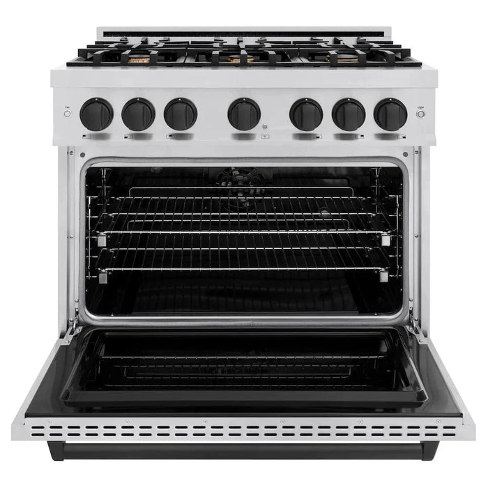 ZLINE 36" Dual Fuel Range, Gas Cooktop, Electric Convection Oven Stainless Steel, Matte Black CDRZ-36-MB09K