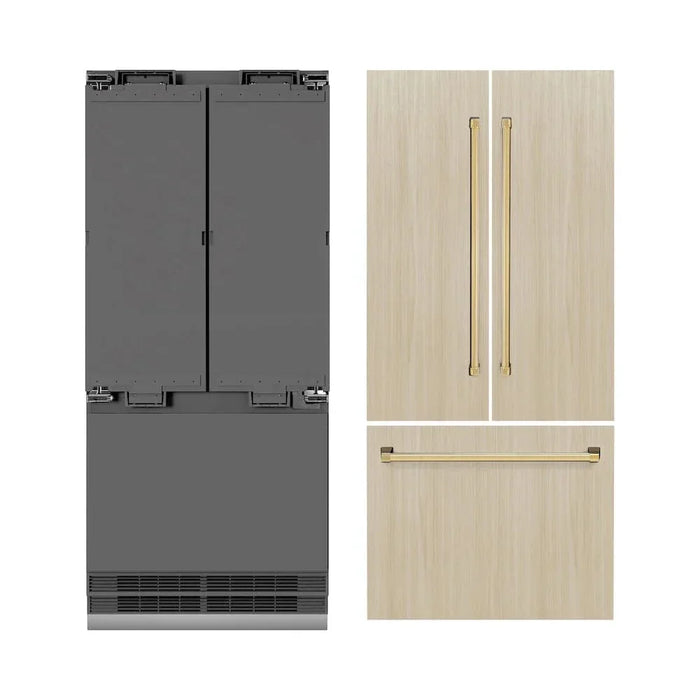 ZLINE 36" Panel Ready Built-In Bottom Freezer Refrigerator,Water Dispenser, Ice Maker,Graphite Gray, Gold GRBIVZ-36-G09K