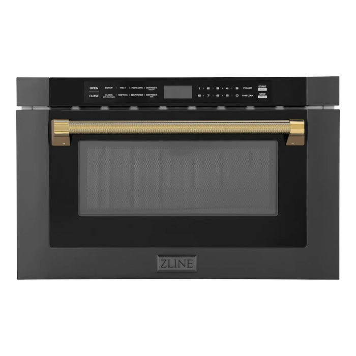 ZLINE Autograph Edition 24" Built-in Microwave Drawer, Black Stainless Steel, Helix Handle MWDZ-1-BS-H-KCB