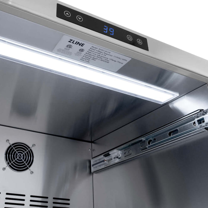 ZLINE Autograph Edition 24" Touchstone 168 Can Outdoor-Rated Dual Refrigerator Drawer, Black Stainless Steel Door, Accents  RDSOZ-BS-24-CB