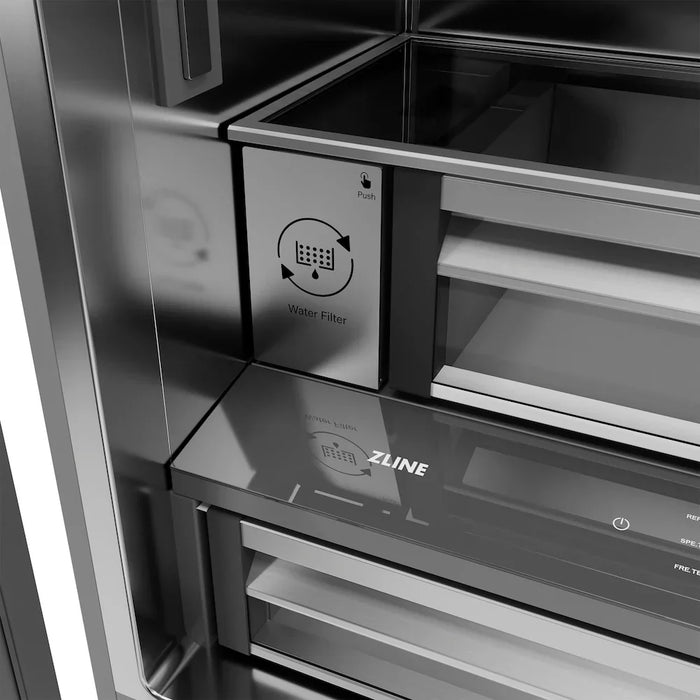 ZLINE 36" French Door Built-In Bottom Freezer Refrigerator, Water Dispenser, Ice Maker, Black Stainless Steel, Accents SRBIVZ-BS-36-CB09K