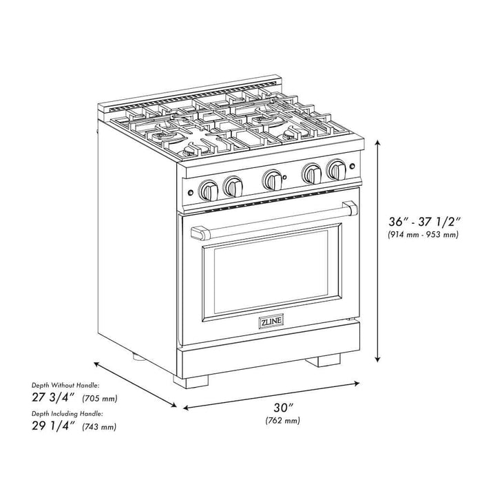 ZLINE 30" Select Dual Fuel Range Gas Cooktop Electric Convection Oven Stainless Steel Gold HDRZ-30-G09K