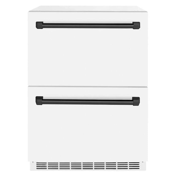 ZLINE Autograph Edition 24" Touchstone 168 Can Outdoor-Rated Dual Refrigerator Drawer, White Matte Door, Accents  RDSOZ-WM-24-CB