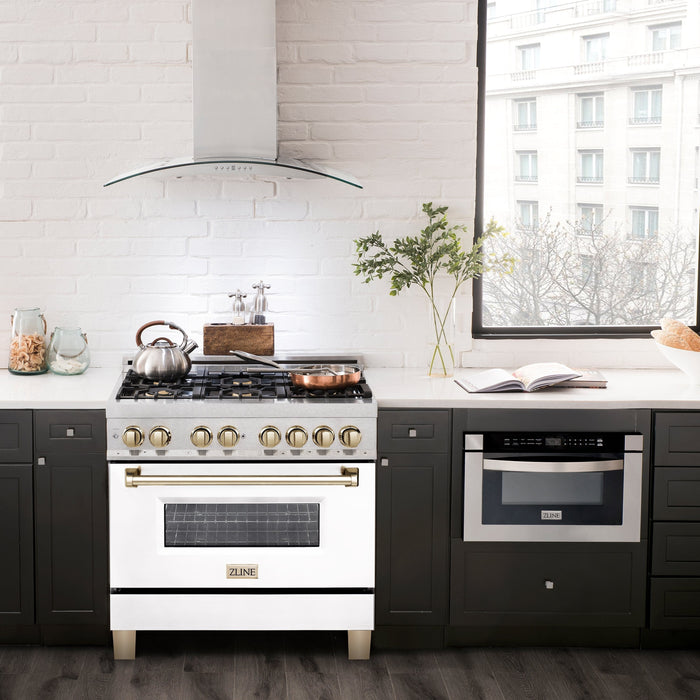 ZLINE 36" Autograph Edition Dual Fuel Range, White Door, RAZ-WM-36 - Farmhouse Kitchen and Bath