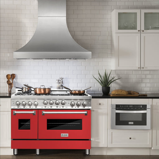 ZLINE 48" Gas on Gas Range in Stainless, Red Matt Doors, RG-RM-48 - Farmhouse Kitchen and Bath