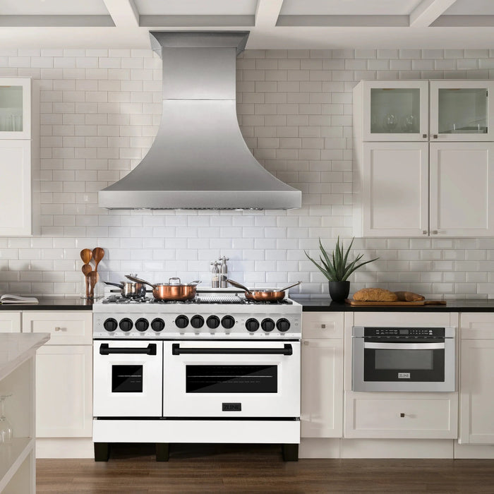 ZLINE 48" Autograph Gas Range, DuraSnow, White Door, RGSZ-WM-48-MB - Farmhouse Kitchen and Bath