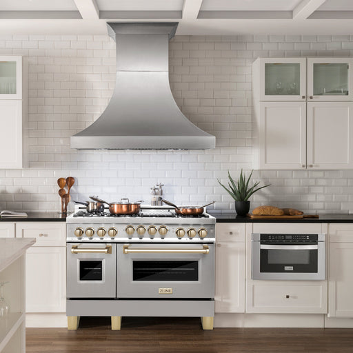 ZLINE 48" Autograph Edition Stainless Gas Range, Gold Accent, RGZ-48-G - Farmhouse Kitchen and Bath