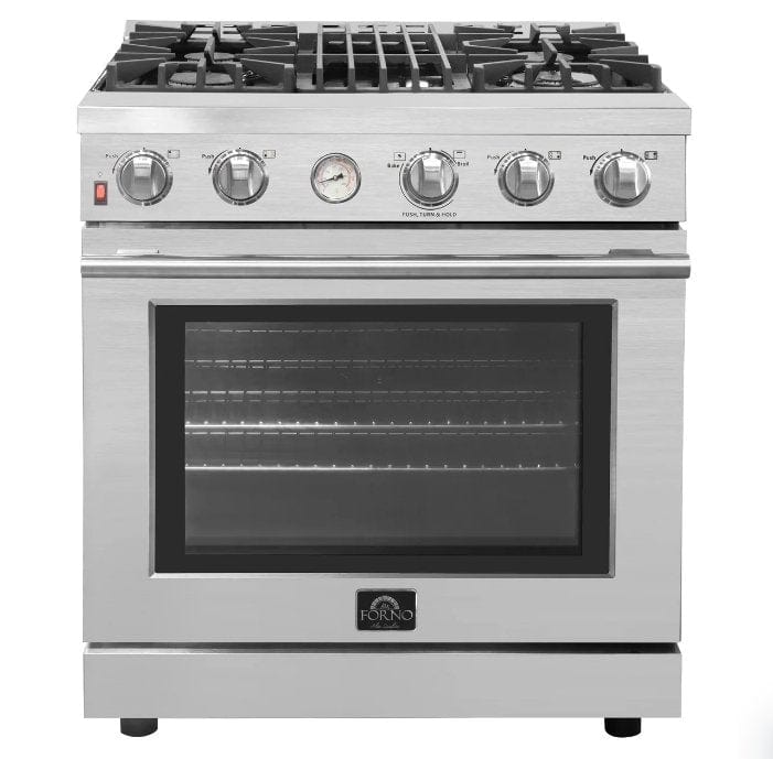 Forno Alta Qualita - 30 in. ft. Pro - Style Range, Gas Stove, and Gas Oven, Stainless Steel, FFSGS6228 - 30S - Farmhouse Kitchen and Bath