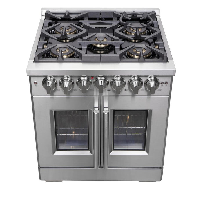 Forno Capriasca 30 in. French Door Freestanding Dual Fuel Range Gas Stove, Electric Oven, Stainless Steel, FFSGS6387 - 30 - Farmhouse Kitchen and Bath
