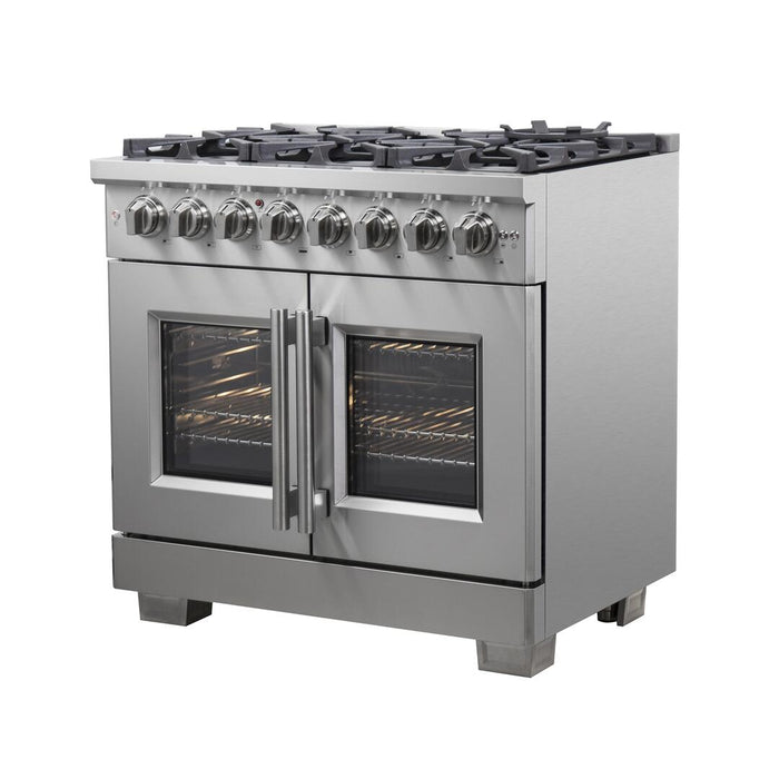 Forno Capriasca 36 in. French Door Freestanding Dual Fuel Range , Gas Stove, Electric Oven, Stainless Steel, FFSGS6387 - 36 - Farmhouse Kitchen and Bath