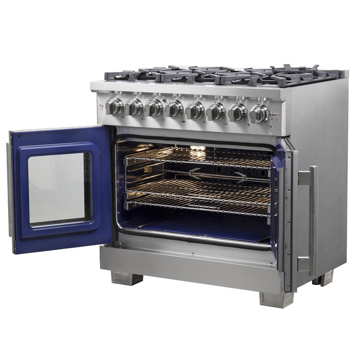 Forno Capriasca 36 in. French Door Freestanding Dual Fuel Range , Gas Stove, Electric Oven, Stainless Steel, FFSGS6387 - 36 - Farmhouse Kitchen and Bath