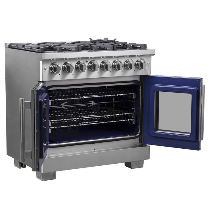 Forno Capriasca 36 in. French Door Freestanding Dual Fuel Range , Gas Stove, Electric Oven, Stainless Steel, FFSGS6387 - 36 - Farmhouse Kitchen and Bath