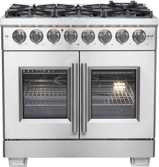 Forno Capriasca 36 in. French Door Freestanding Dual Fuel Range , Gas Stove, Electric Oven, Stainless Steel, FFSGS6387 - 36 - Farmhouse Kitchen and Bath