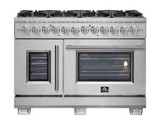 Forno Capriasca 48 in. Left Swing Door Freestanding Dual Fuel Range, Gas Stove, Electric Oven, Stainless Steel, FFSGS6387 - 48 - Farmhouse Kitchen and Bath