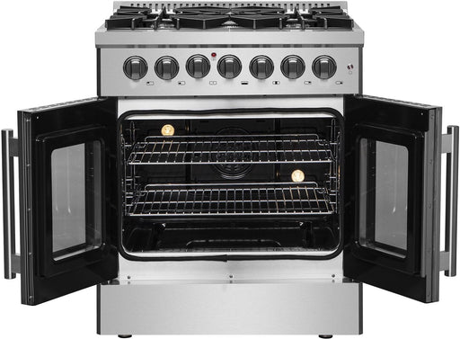 Forno Galiano 30 in. French Door Freestanding Dual Fuel Range, Gas Stove, Electric Oven, Stainless Steel, FFSGS6356 - 30 - Farmhouse Kitchen and Bath