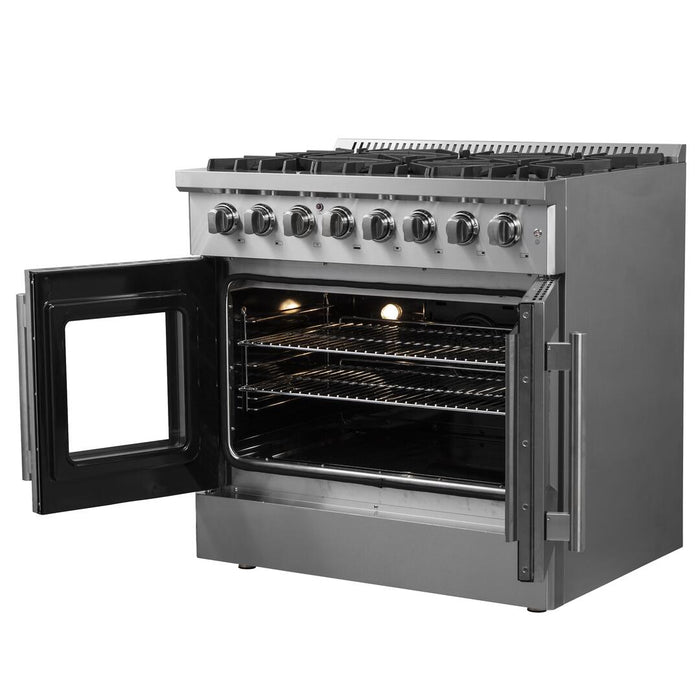 Forno Galiano 36 in. French Door Freestanding Dual Fuel Range, Gas Stove, Electric Oven, Stainless Steel, FFSGS6356 - 36 - Farmhouse Kitchen and Bath
