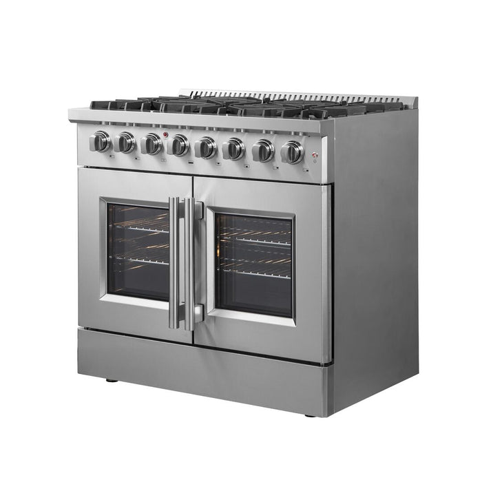 Forno Galiano 36 in. French Door Freestanding Dual Fuel Range, Gas Stove, Electric Oven, Stainless Steel, FFSGS6356 - 36 - Farmhouse Kitchen and Bath