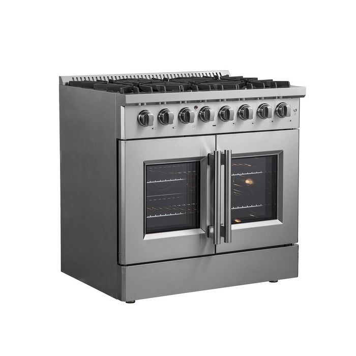 Forno Galiano 36 in. French Door Freestanding Dual Fuel Range, Gas Stove, Electric Oven, Stainless Steel, FFSGS6356 - 36 - Farmhouse Kitchen and Bath