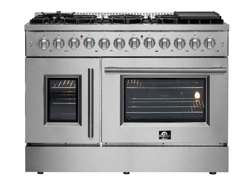 Forno Galiano 48 in. 6.58 cu. ft. Left Swing Door Freestanding Dual Fuel Range with Gas Stove and Electric Oven in Stainless Steel, FFSGS6356 - 48 - Farmhouse Kitchen and Bath
