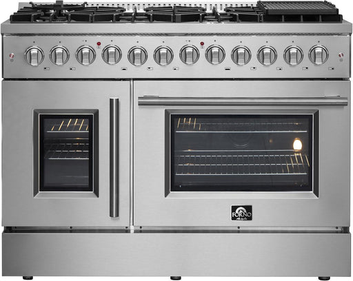 Forno Galiano 48 in. 6.58 cu. ft. Left Swing Door Freestanding Dual Fuel Range with Gas Stove and Electric Oven in Stainless Steel, FFSGS6356 - 48 - Farmhouse Kitchen and Bath