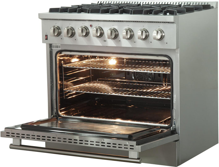 Forno Galiano Gold Professional - 36 in. 5.36 cu. ft. Freestanding Dual Fuel Range with Gas Stove and Electric Oven in Stainless Steel, FFSGS6156 - 36 - Farmhouse Kitchen and Bath