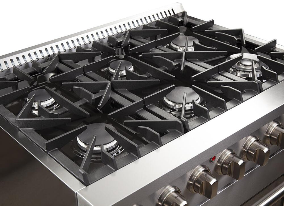 Forno Galiano Gold Professional - 36 in. 5.36 cu. ft. Freestanding Dual Fuel Range with Gas Stove and Electric Oven in Stainless Steel, FFSGS6156 - 36 - Farmhouse Kitchen and Bath