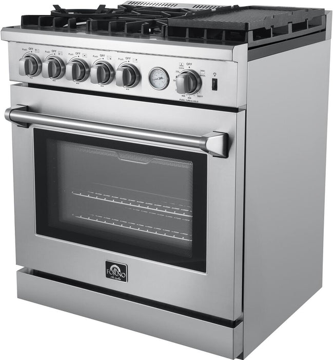 Forno Lazio - 30 in. All Gas Range with 5 Sealed Burner, Air Fryer Basket, and Griddle in Stainless Steel, FFSGS6276 - 30 - Farmhouse Kitchen and Bath