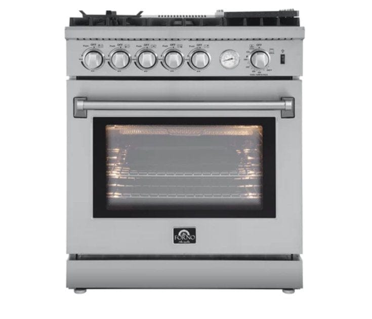 Forno Lazio - 30 in. All Gas Range with 5 Sealed Burner, Air Fryer Basket, and Griddle in Stainless Steel, FFSGS6276 - 30 - Farmhouse Kitchen and Bath
