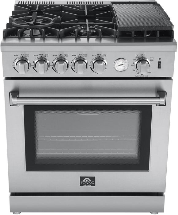 Forno Lazio - 30 in. All Gas Range with 5 Sealed Burner, Air Fryer Basket, and Griddle in Stainless Steel, FFSGS6276 - 30 - Farmhouse Kitchen and Bath