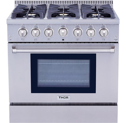 THOR 36″ Pro - style 6 Stainless Steel Burner Gas Range, HRG3618U - Farmhouse Kitchen and Bath