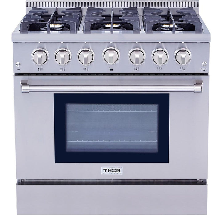 THOR 36″ Pro - style 6 Stainless Steel Burner Gas Range, HRG3618U - Farmhouse Kitchen and Bath