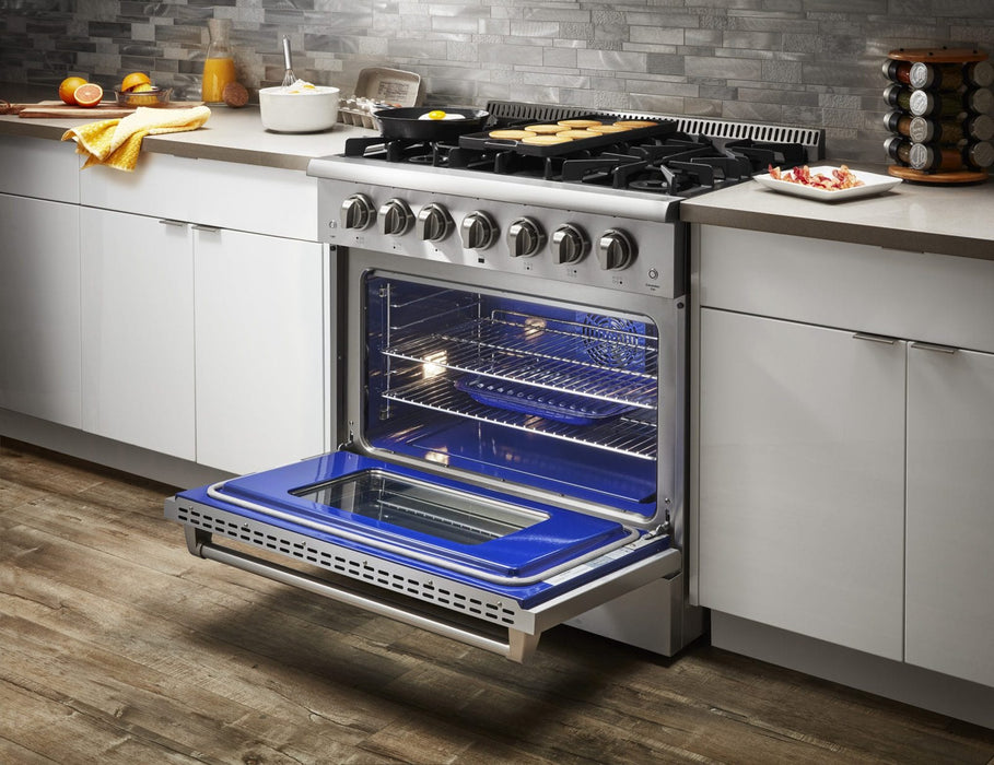 THOR 36″ Pro - style 6 Stainless Steel Burner Gas Range, HRG3618U - Farmhouse Kitchen and Bath