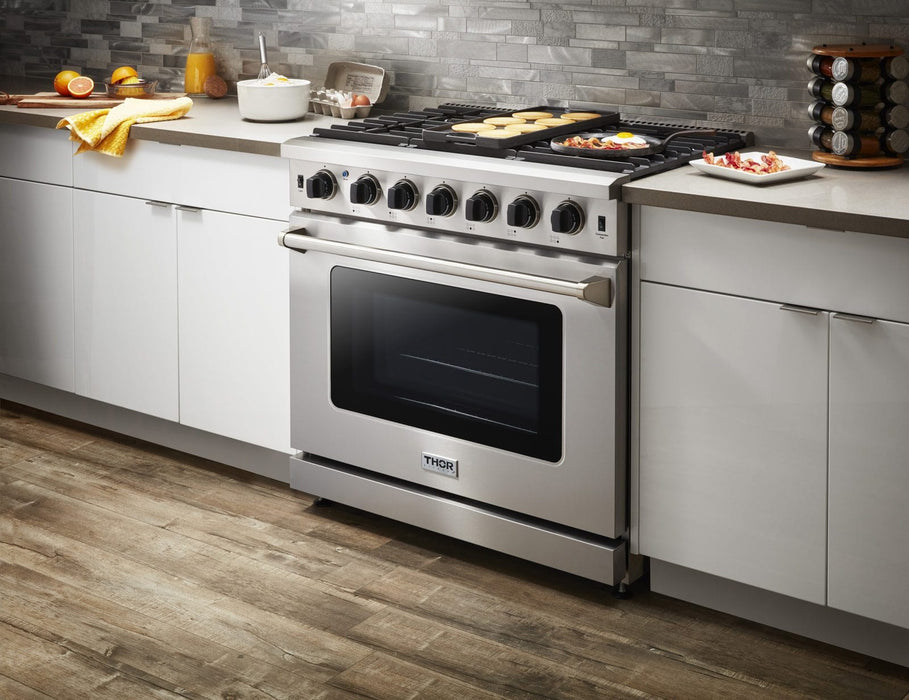 THOR 36" Professional Propane Range in Stainless Steel, HRD3606ULP - Farmhouse Kitchen and Bath