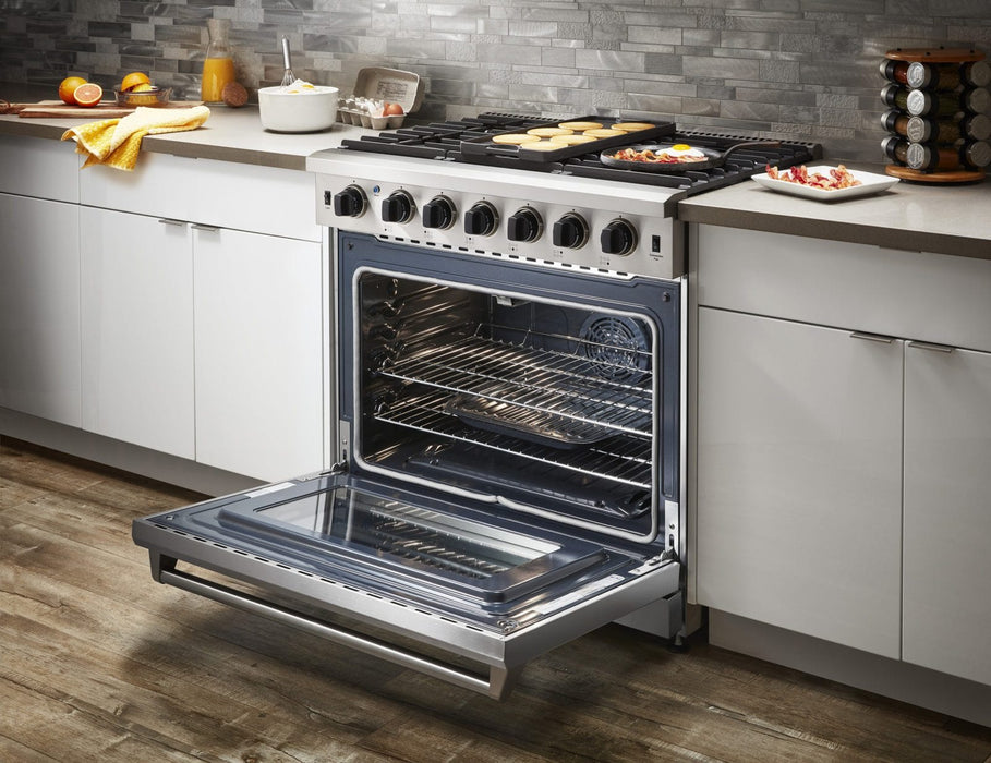THOR 36" Professional Propane Range in Stainless Steel, LRG3601ULP - Farmhouse Kitchen and Bath