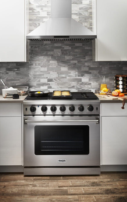 THOR 36" Professional Propane Range in Stainless Steel, LRG3601ULP - Farmhouse Kitchen and Bath