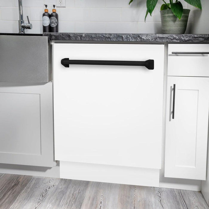 ZLINE 24" Autograph Dishwasher, White Door, Black Handle, DWVZ-WM-24-MB09K