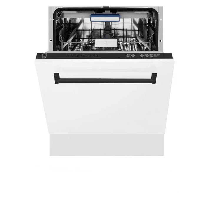 ZLINE 24" Autograph Dishwasher, White Door, Black Handle, DWVZ-WM-24-MB09K