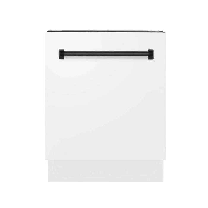 ZLINE 24" Autograph Dishwasher, White Door, Black Handle, DWVZ-WM-24-MB09K