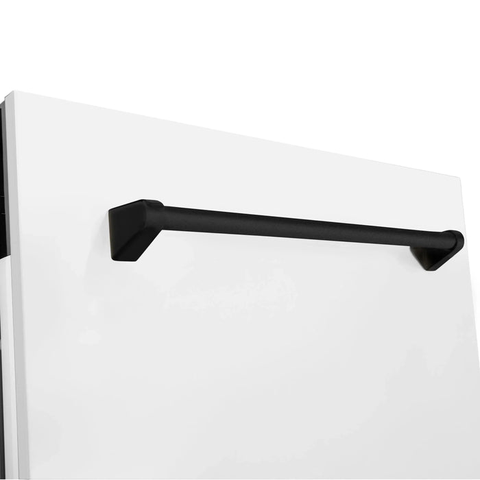 ZLINE 24" Autograph Dishwasher, White Door, Black Handle, DWVZ-WM-24-MB09K